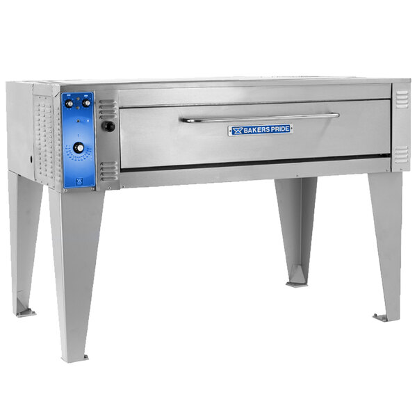 A large rectangular Bakers Pride single deck electric oven with legs.