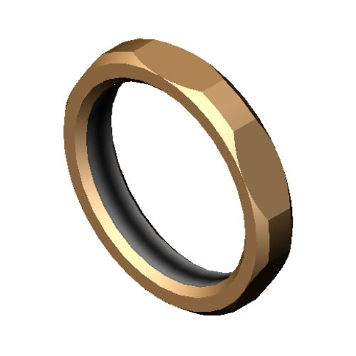 A gold T&S retaining nut with a black ring inside.