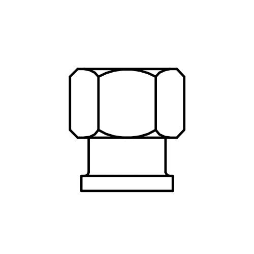 A black and white line art of a rectangular object with a bolt, nut, and pipe.