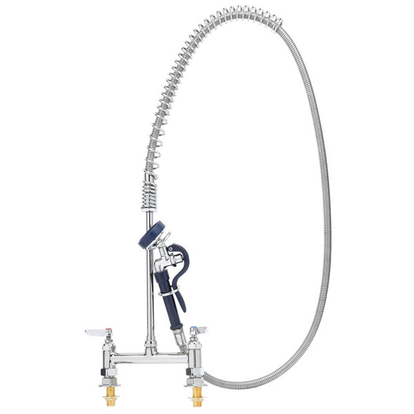 A silver T&S pet grooming faucet with a hose.