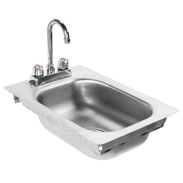 A stainless steel Eagle Group drop-in sink with faucet.