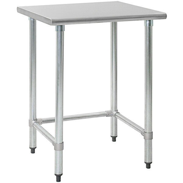 An Eagle Group stainless steel work table with a metal base.