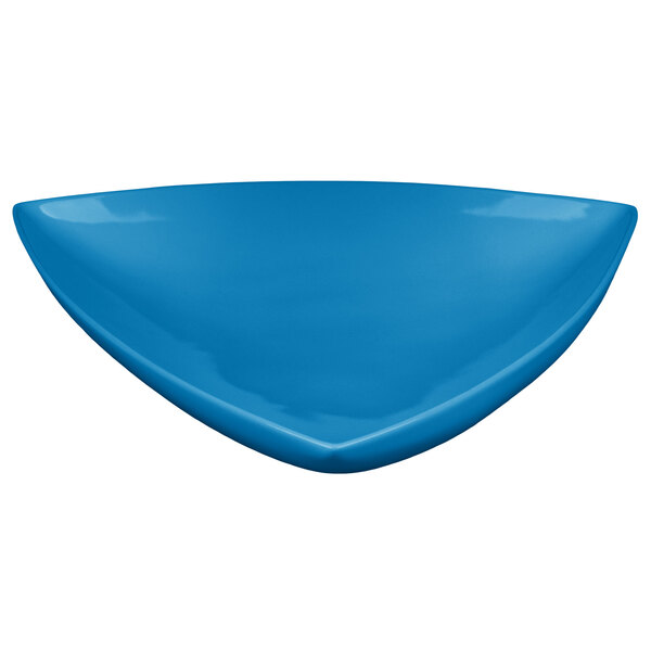 A sky blue triangle shaped bowl.