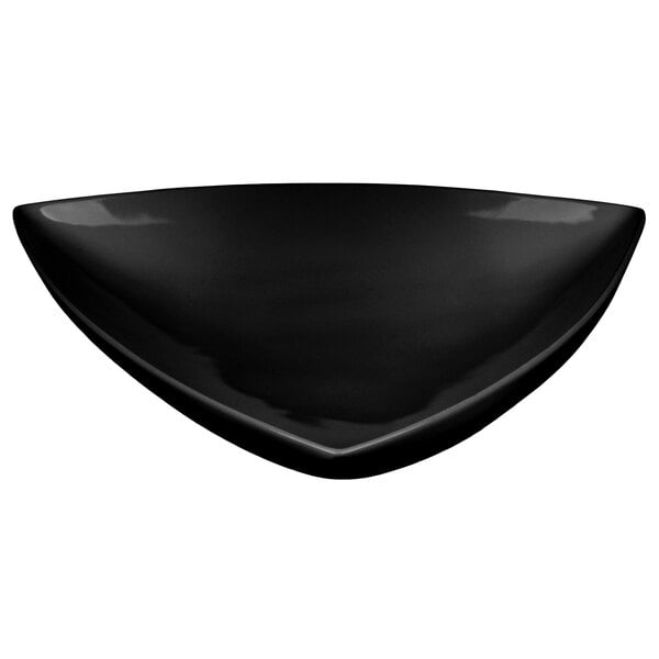 A black triangle shaped Tablecraft display bowl.