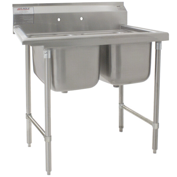 An Eagle Group stainless steel sink with two compartments.