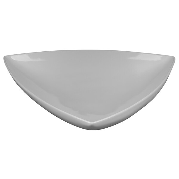 A white triangle shaped Tablecraft display bowl.
