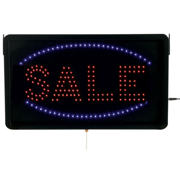 A lit up Aarco LED sign with the word "Sale" in red and blue lights.