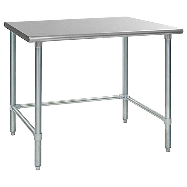 A Eagle Group stainless steel work table with a metal base.