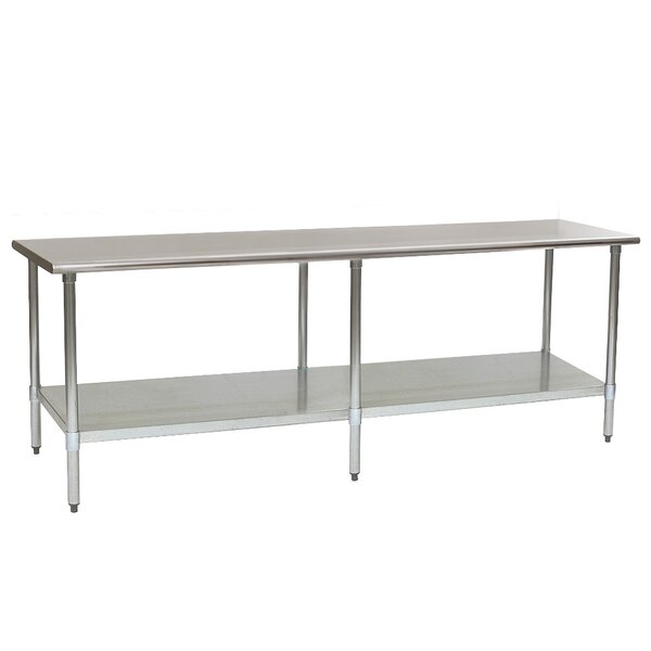 A long stainless steel Eagle Group work table with a galvanized undershelf.