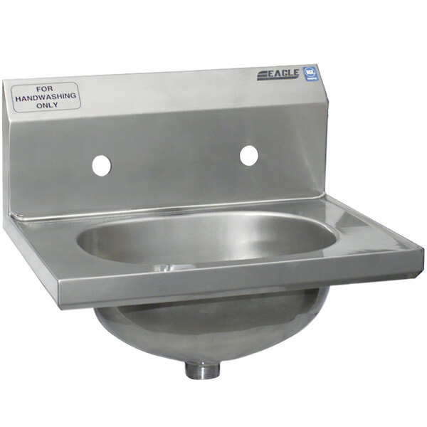 A stainless steel Eagle Group MicroGard hand sink with a splash mount faucet and basket drain.