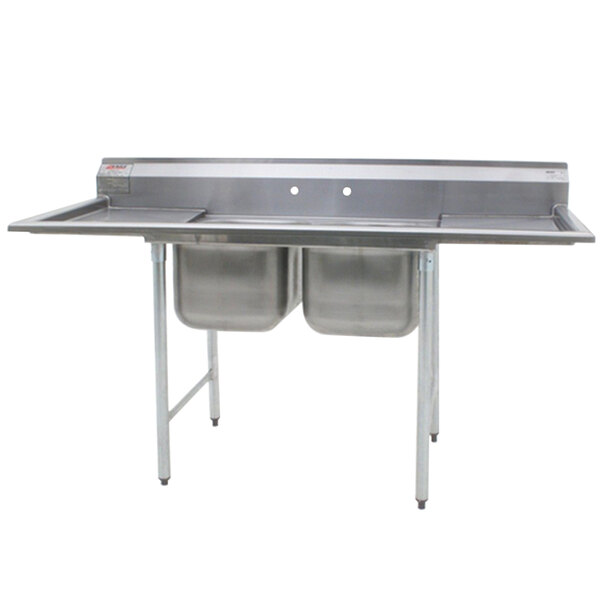 A Eagle Group stainless steel commercial compartment sink with two 16" bowl compartments and two 24" drainboards.