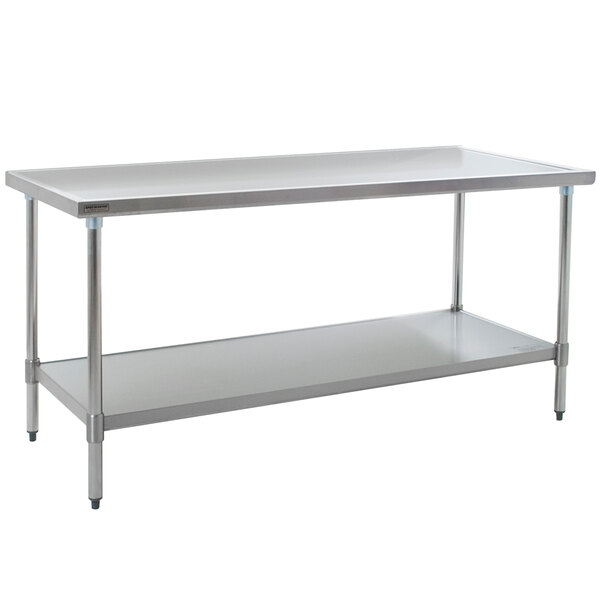 A white rectangular Eagle Group stainless steel work table with a galvanized undershelf.
