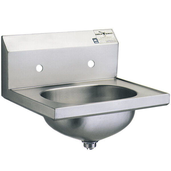 A stainless steel Eagle Group hand sink with a rectangular bottom and 8" center holes.