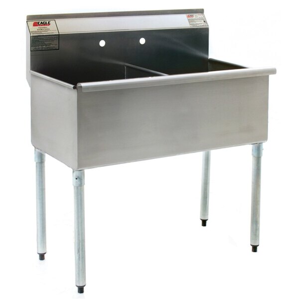 A Eagle Group stainless steel utility sink with two legs.