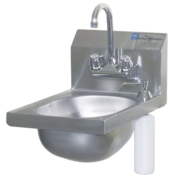 A stainless steel Eagle Group hand sink with a gooseneck faucet on a counter.