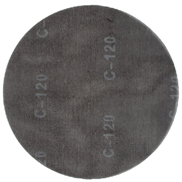 A circular Scrubble sand screen disc with 120 grit and text on it.