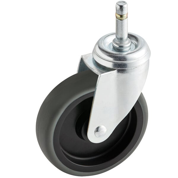 A Choice black and grey swivel caster with a metal wheel.
