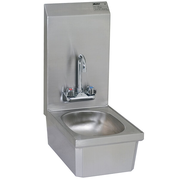A stainless steel Eagle Group hand sink with a splash mount faucet.