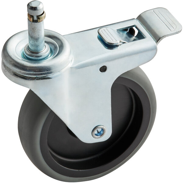 A black metal Choice swivel caster wheel with a screw.