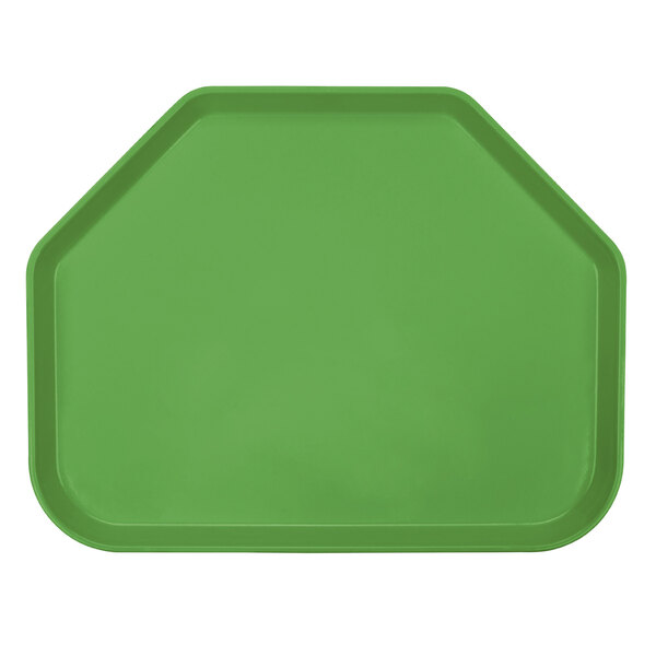 A green trapezoid-shaped Cambro fiberglass tray.