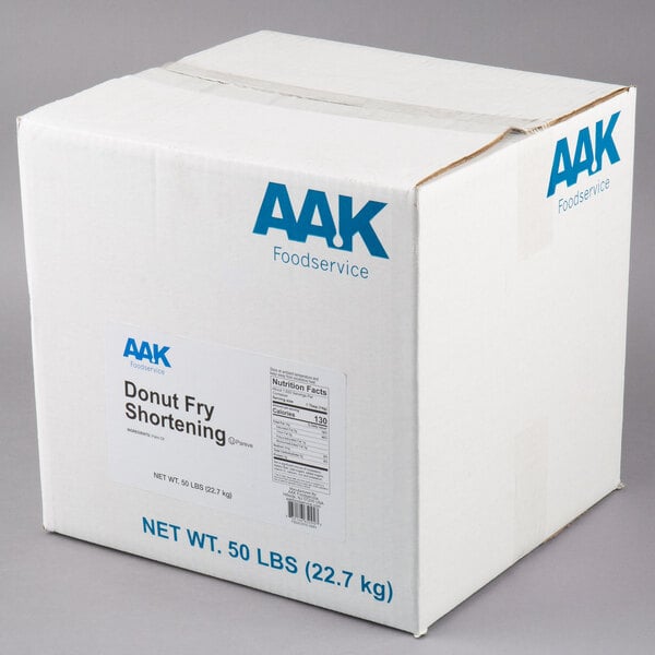 A white box of AAK Oasis Donut Fry Shortening with blue text.