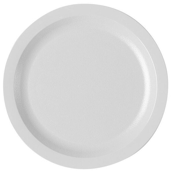 A white Cambro polycarbonate plate with a narrow white rim.