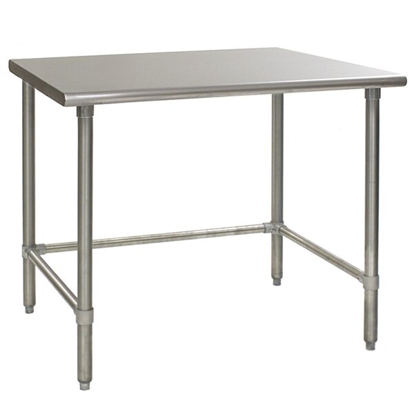 A stainless steel Eagle Group work table with open legs.