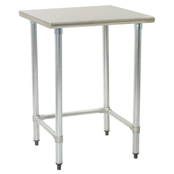 A metal Eagle Group stainless steel work table with an open base.
