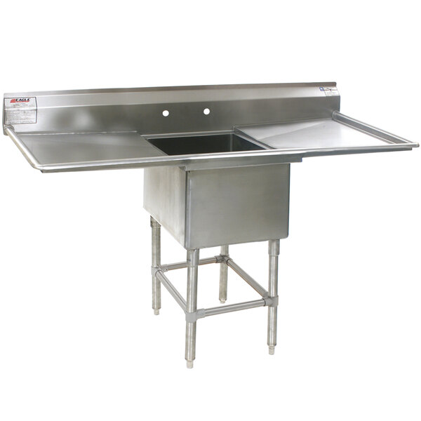 A stainless steel Eagle Group compartment sink with two drainboards.