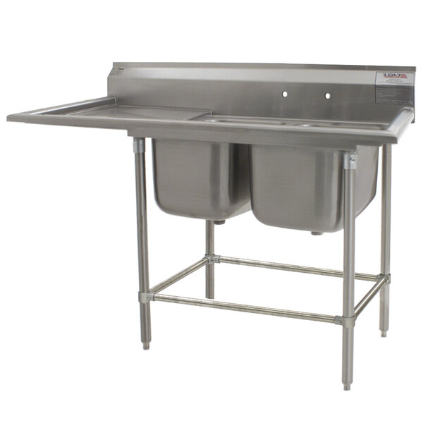 A stainless steel Eagle Group 2-compartment sink with left drainboard.