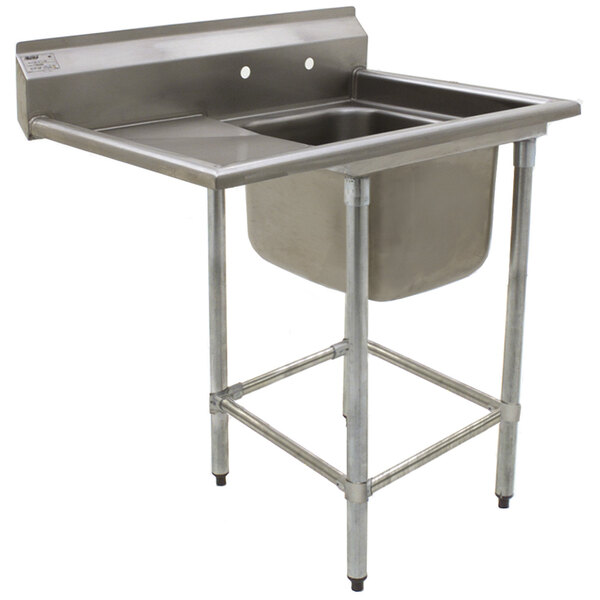 A stainless steel Eagle Group compartment sink with a left sink stand and drainboard.