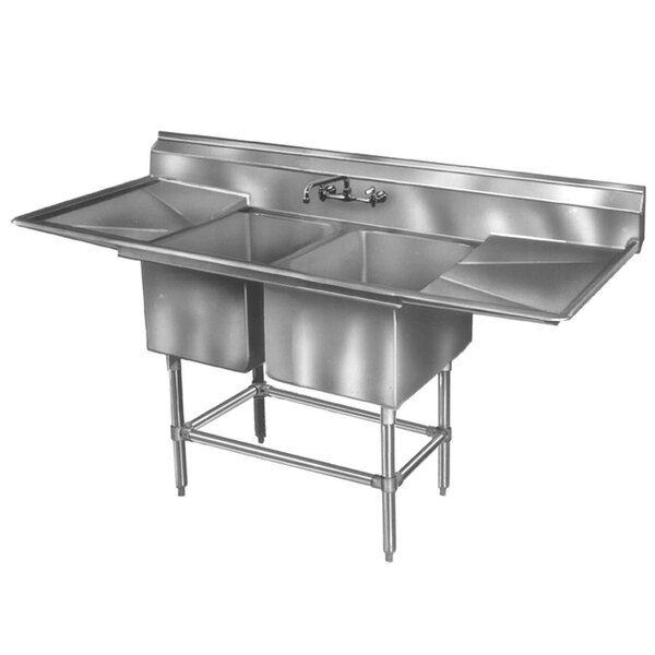 A stainless steel Eagle Group 2 compartment sink with a left drainboard.
