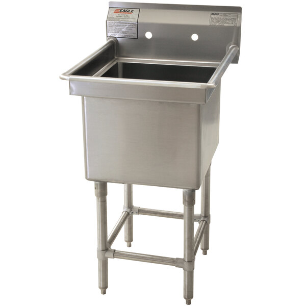 A stainless steel Eagle Group 1 compartment sink with a drain.