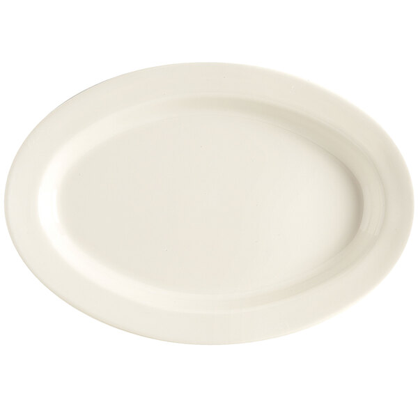 An ivory oval platter with a white border.