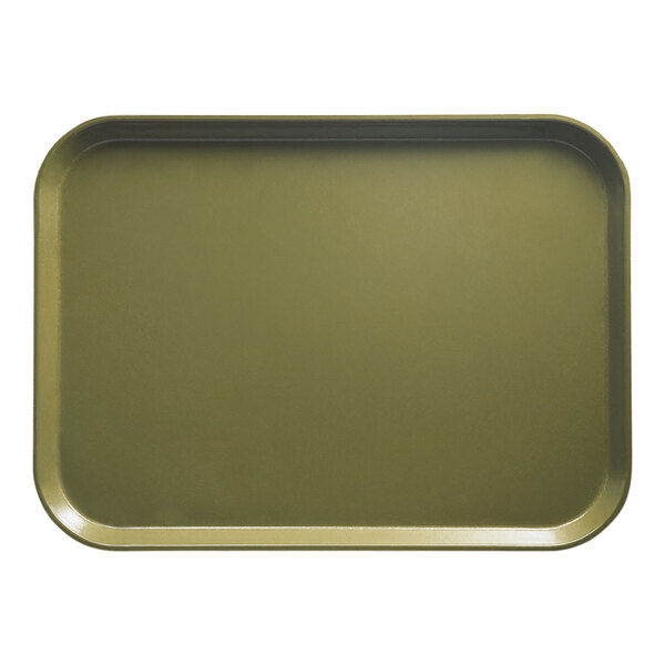A Cambro olive green rectangular tray.