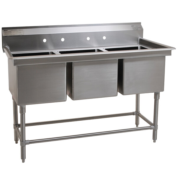 A stainless steel Eagle Group three compartment sink with three 24" x 24" bowls.