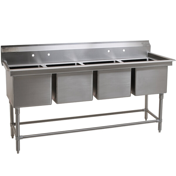 A stainless steel Eagle Group 4 compartment sink with four sinks.