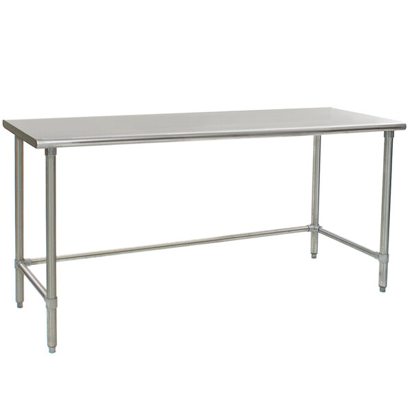 An Eagle Group stainless steel work table with metal legs.