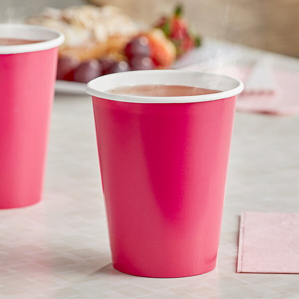 Creative Converting 56177B 9 oz. Hot Magenta Pink Poly Paper Hot / Cold Cup - 240/Case