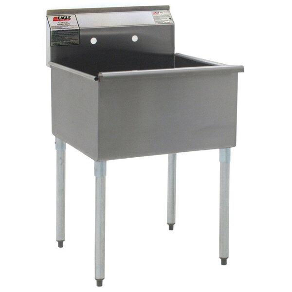 A Eagle Group stainless steel commercial sink with two drainboards on legs.