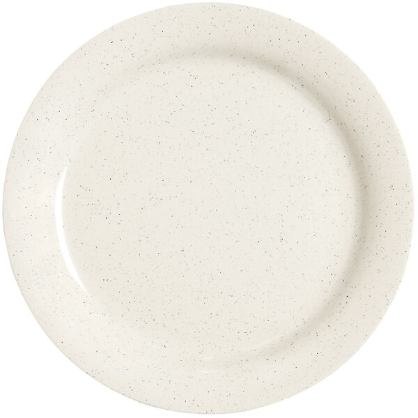 A white GET Santa Fe melamine plate with speckled specks.