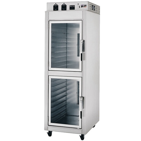 A NU-VU stainless steel full height proofing cabinet with glass doors.