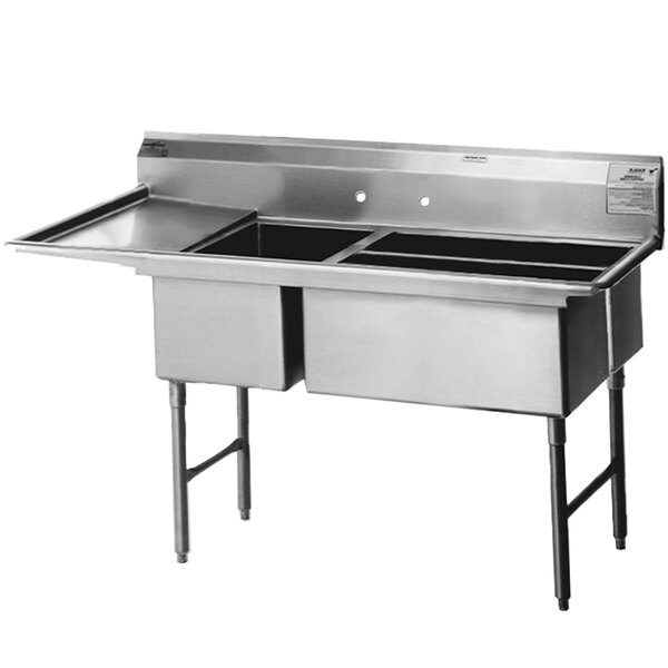 A stainless steel Eagle Group 3-compartment sink with left drainboard.