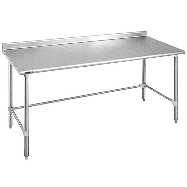 An Eagle Group stainless steel work table with a metal frame.