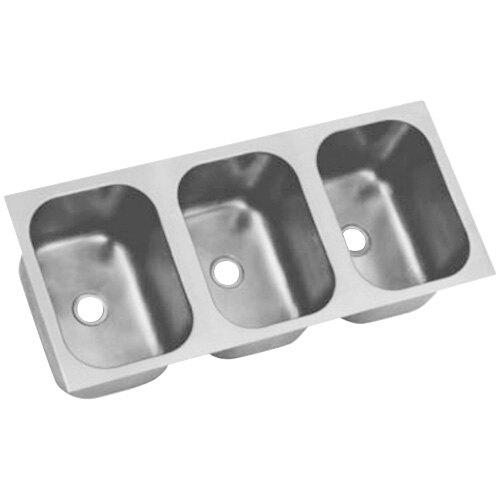 Three stainless steel Eagle Group seamless weld in sink compartments.