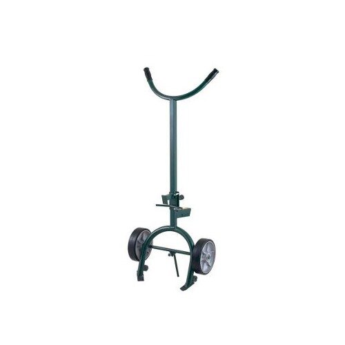A Harper green hand truck with 10" x 2 1/2" rubber wheels.