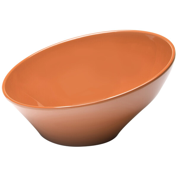An Elite Global Solutions Pappasan melamine bowl in Terra Cotta with a white background.