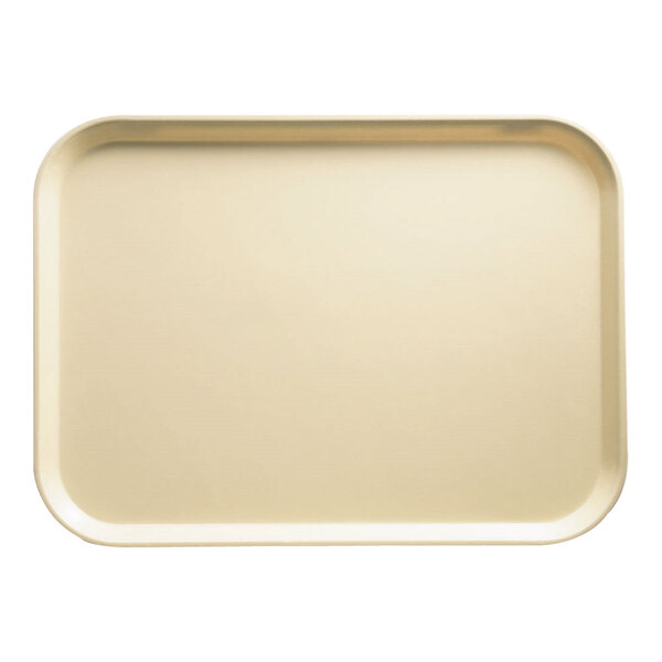A rectangular tan Cambro tray with a yellow background.