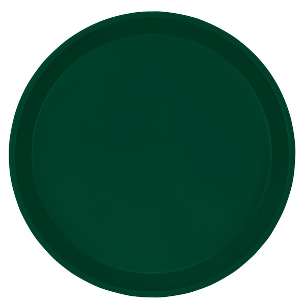 A round green Cambro fiberglass tray.