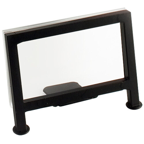 A black iron frame for a displayette with clear glass.